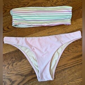 LA Hearts pink striped Bandeau bikini size small medium